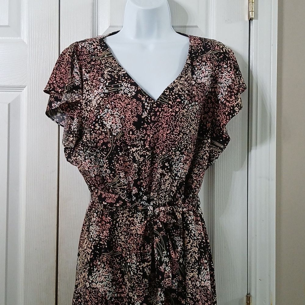 Loft Outlet black pink white cream floral print dress Sz M EUC - Picture 3 of 8